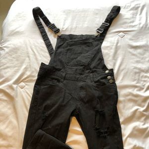 Black Distressed Overalls